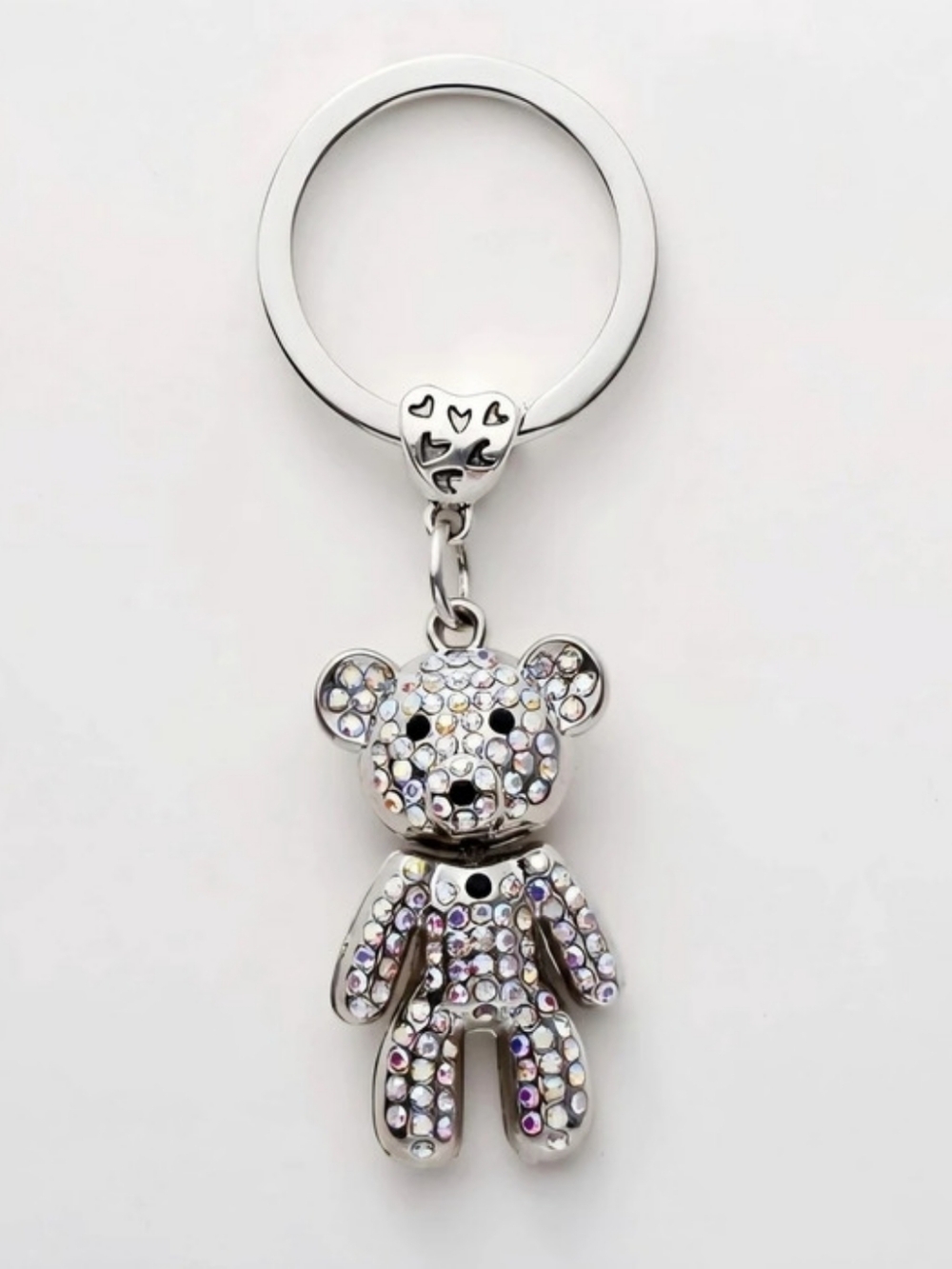 Crystal Teddy Bear Keychain Silver Gold